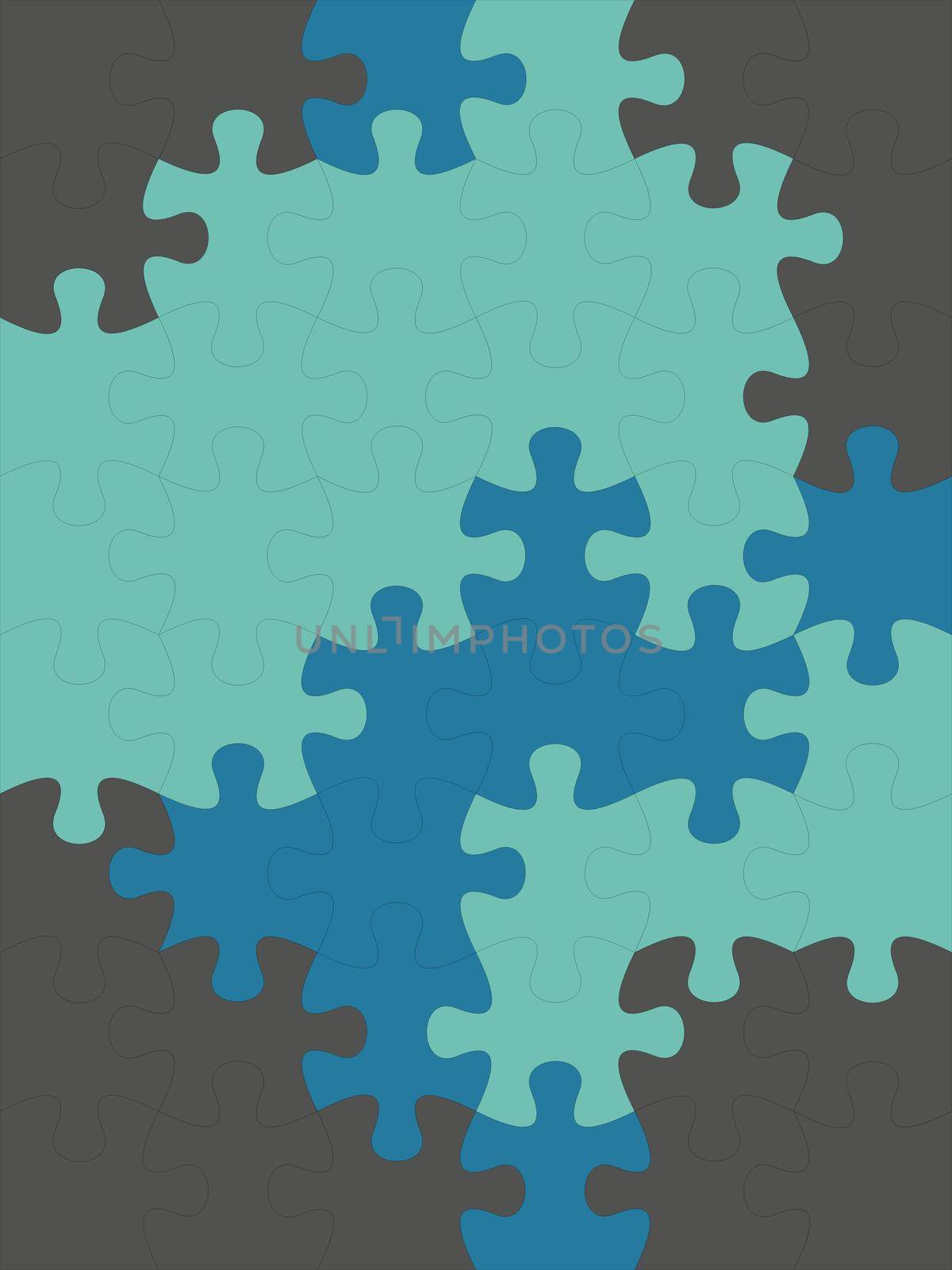 Different shades of blue color jigsaw puzzles designs on solid sheet of wallpaper. Concept of home decor and interior designing by tabishere