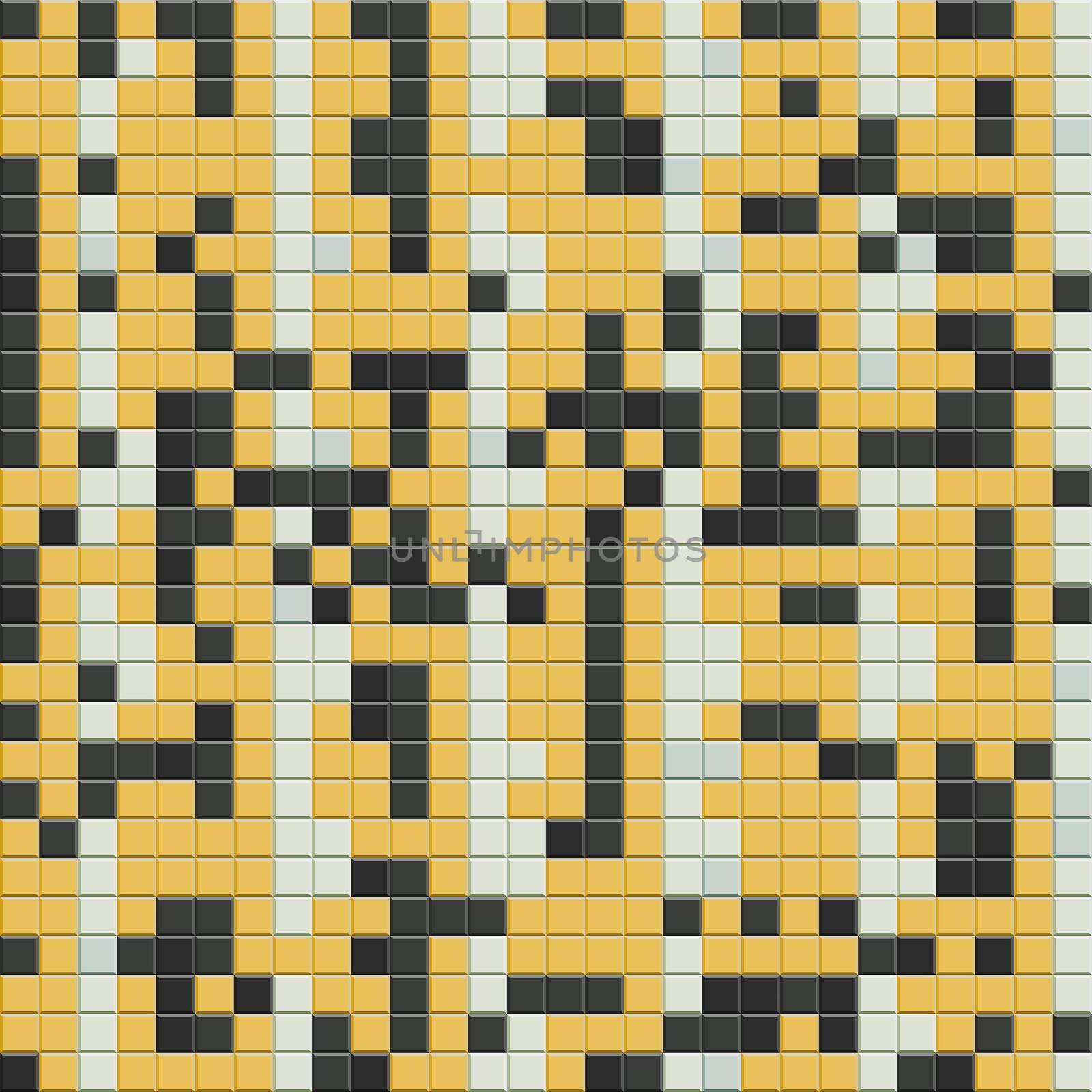 Black and yellow small cubical bricks pattern on solid sheet of wallpaper. Concept of home decor and interior designing by tabishere