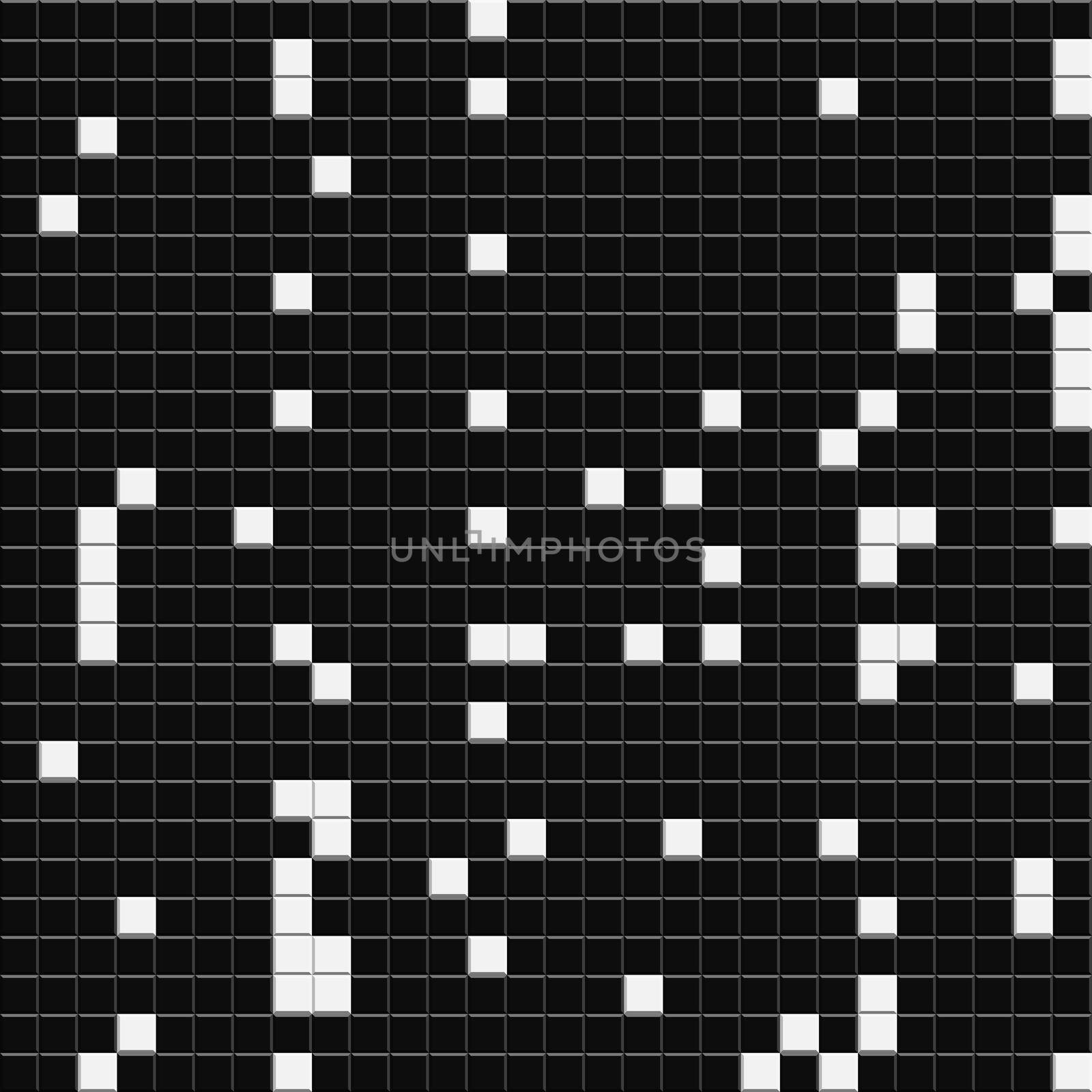 Black and white small cubical bricks pattern on solid sheet of wallpaper. Concept of home decor and interior designing