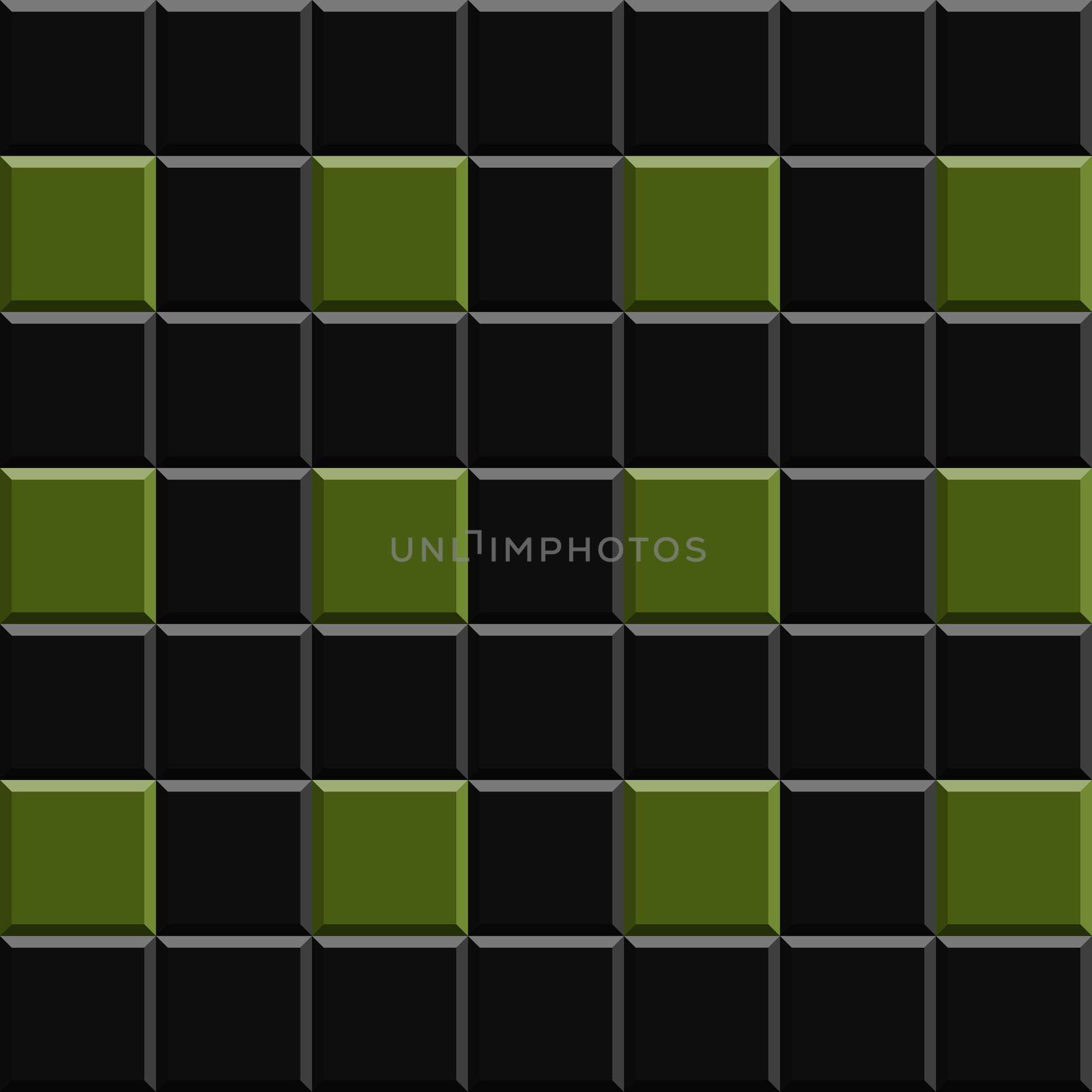 Black and shades of green bricks pattern on solid sheet of wallpaper. Concept of home decor and interior designing