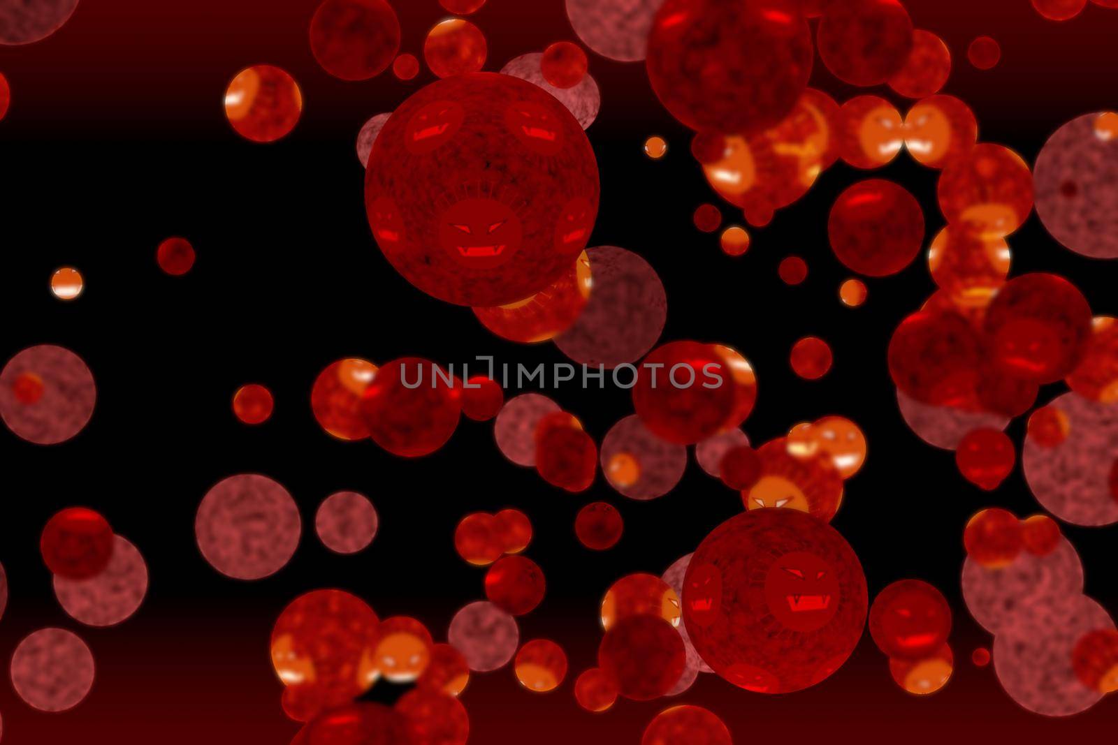 virus covid ball was mutation to dark red flame lava and blur virus on black screen