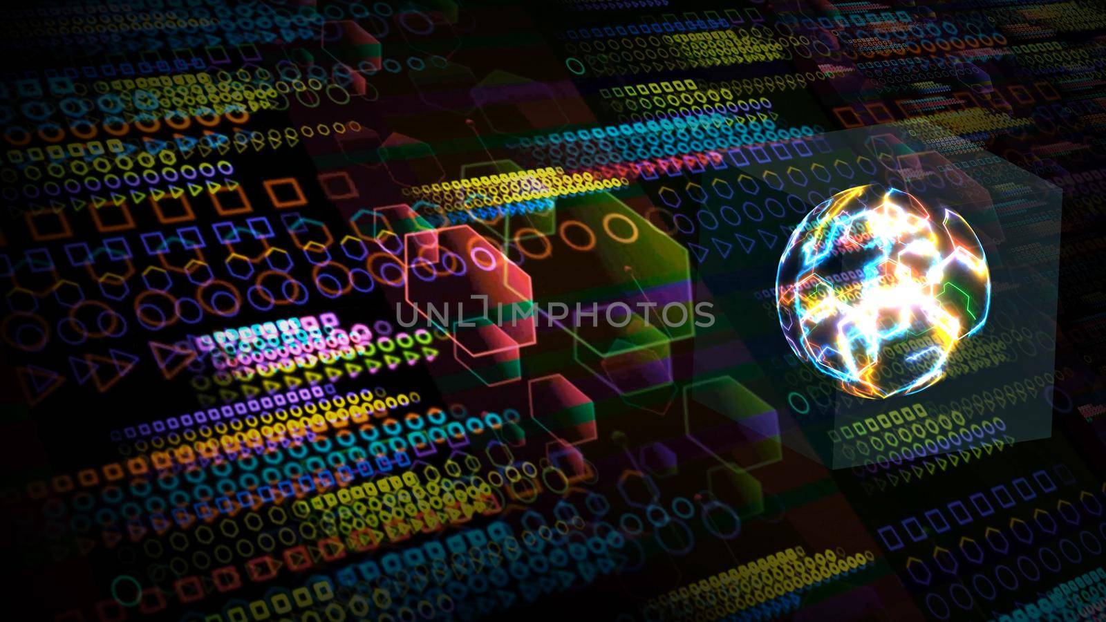 Quantum computer in the cube futuristic technology digital layer dimension holographic full abstract polygon by Darkfox