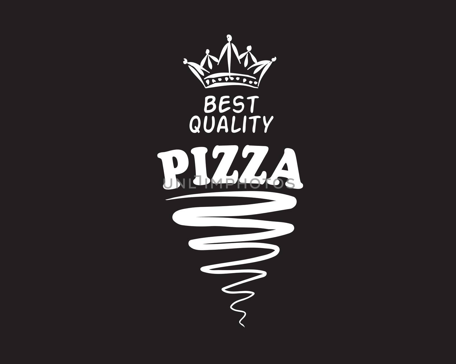 Hand drawn vector pizza logo on black background.