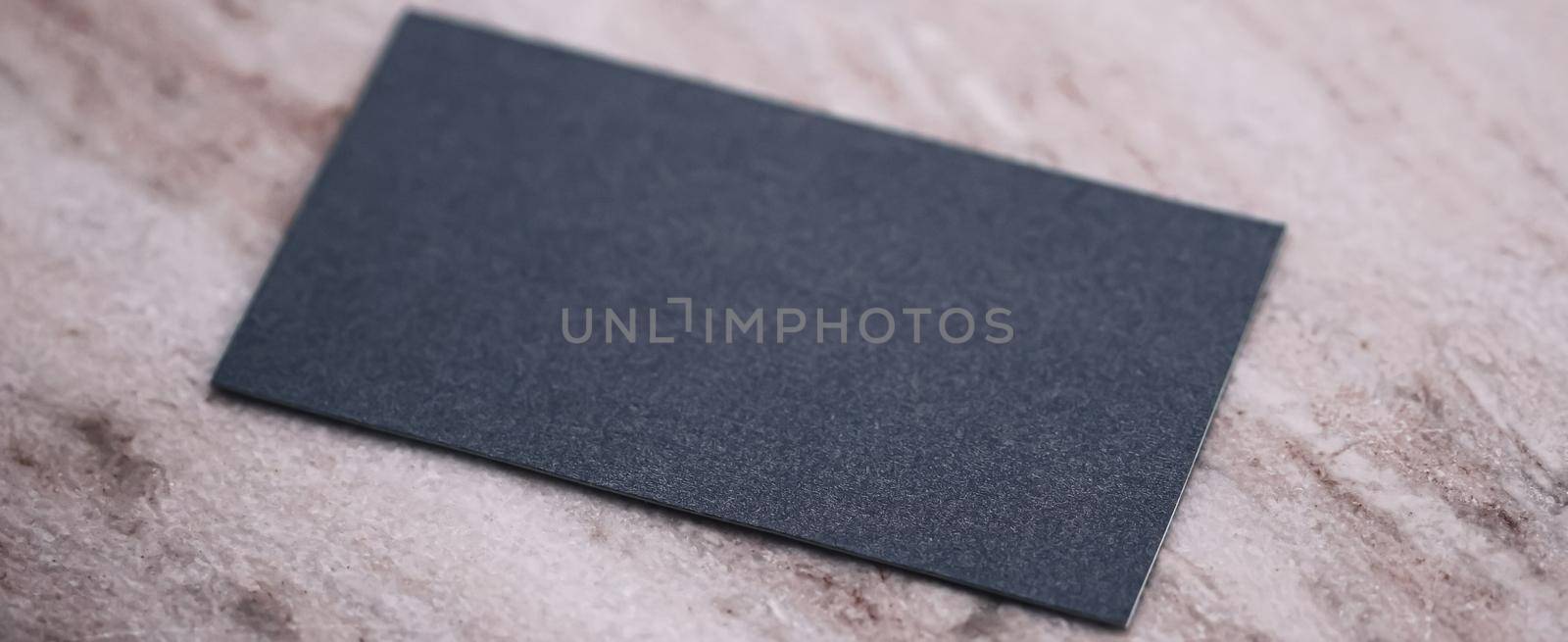 Black business card flatlay on stone background, luxury branding flat lay and brand identity design for mockup by Anneleven