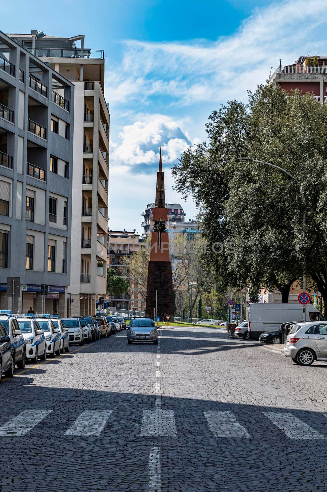 terni,italy march 18 2021:tomato obelisk at the beginning of course of people