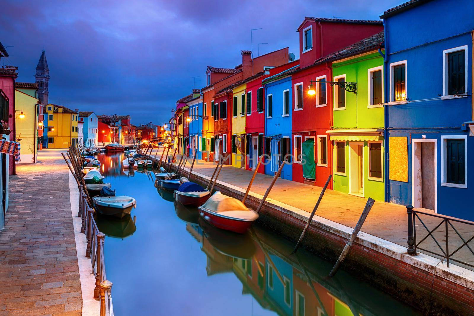 Colourful evening houses on Burano island, Venice by zhu_zhu