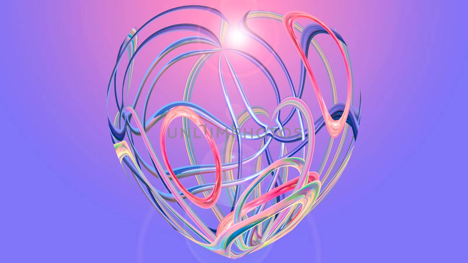 Abstract gradient background with a heart shape of lines. 3d image