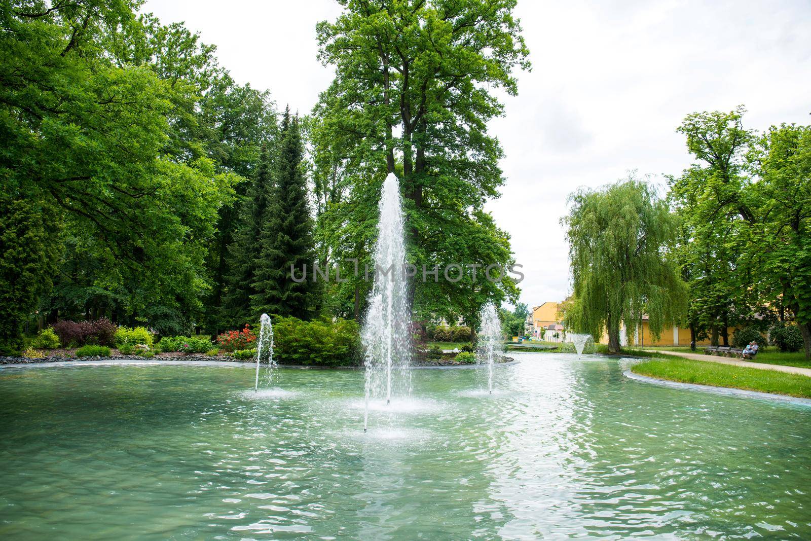 Frantiskovy Lazne, Czech Republic - June 14 2020: Parks, Statues and spa buildings in Frantiskovy Lazne