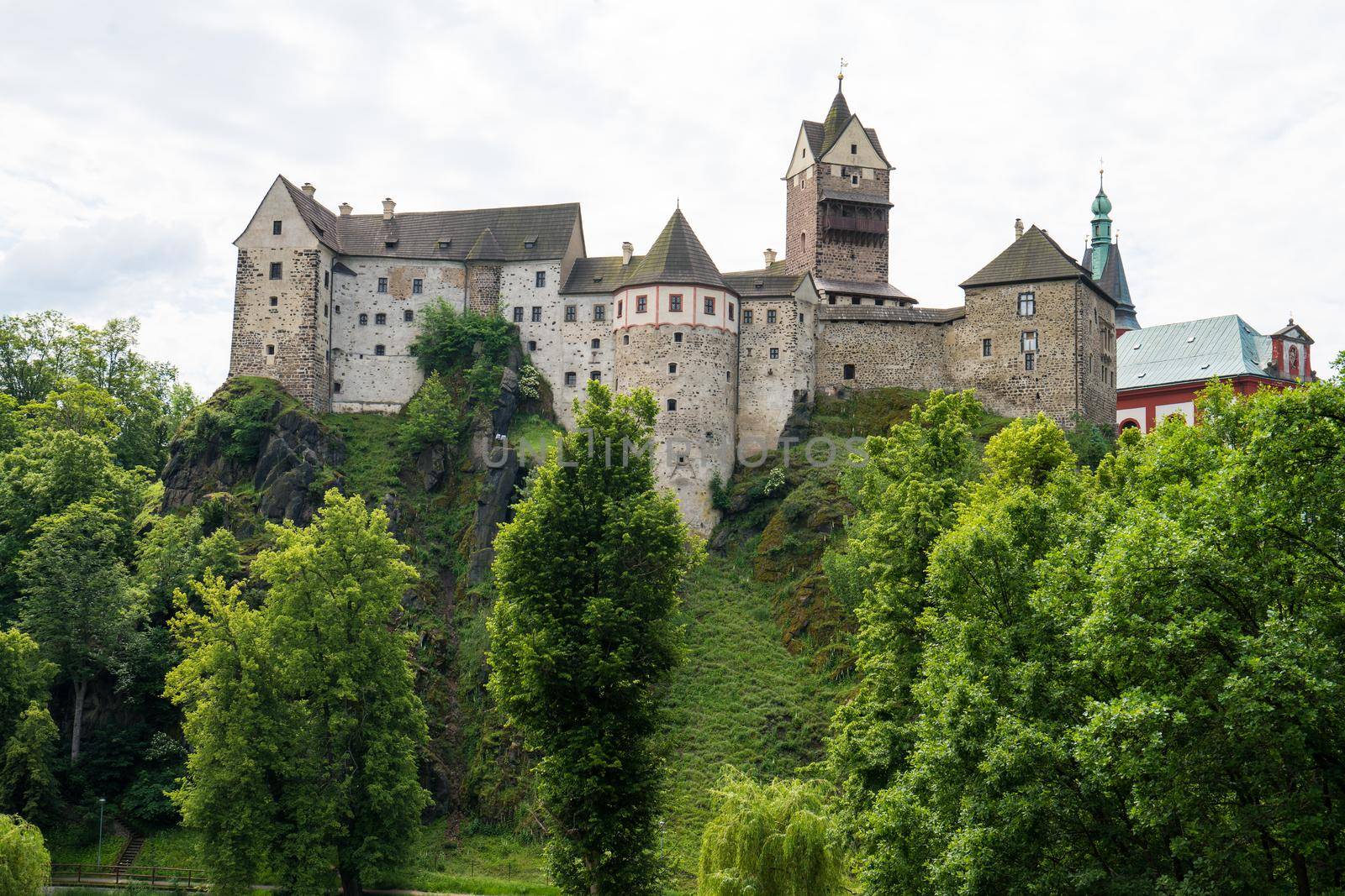 View of Loket Castle and town in summer