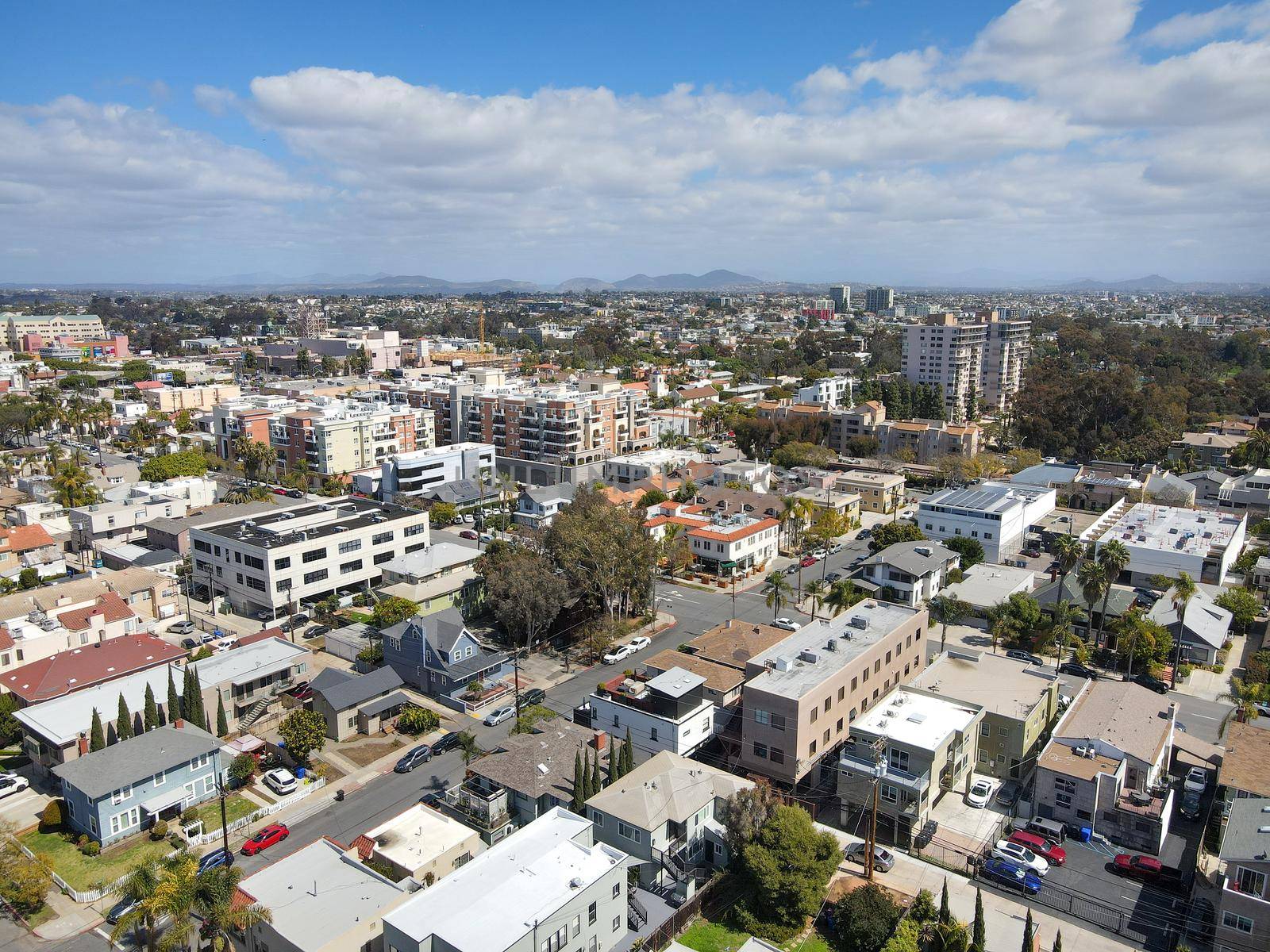 Aerial view above Hillcrest neighborhood in San Diego by Bonandbon