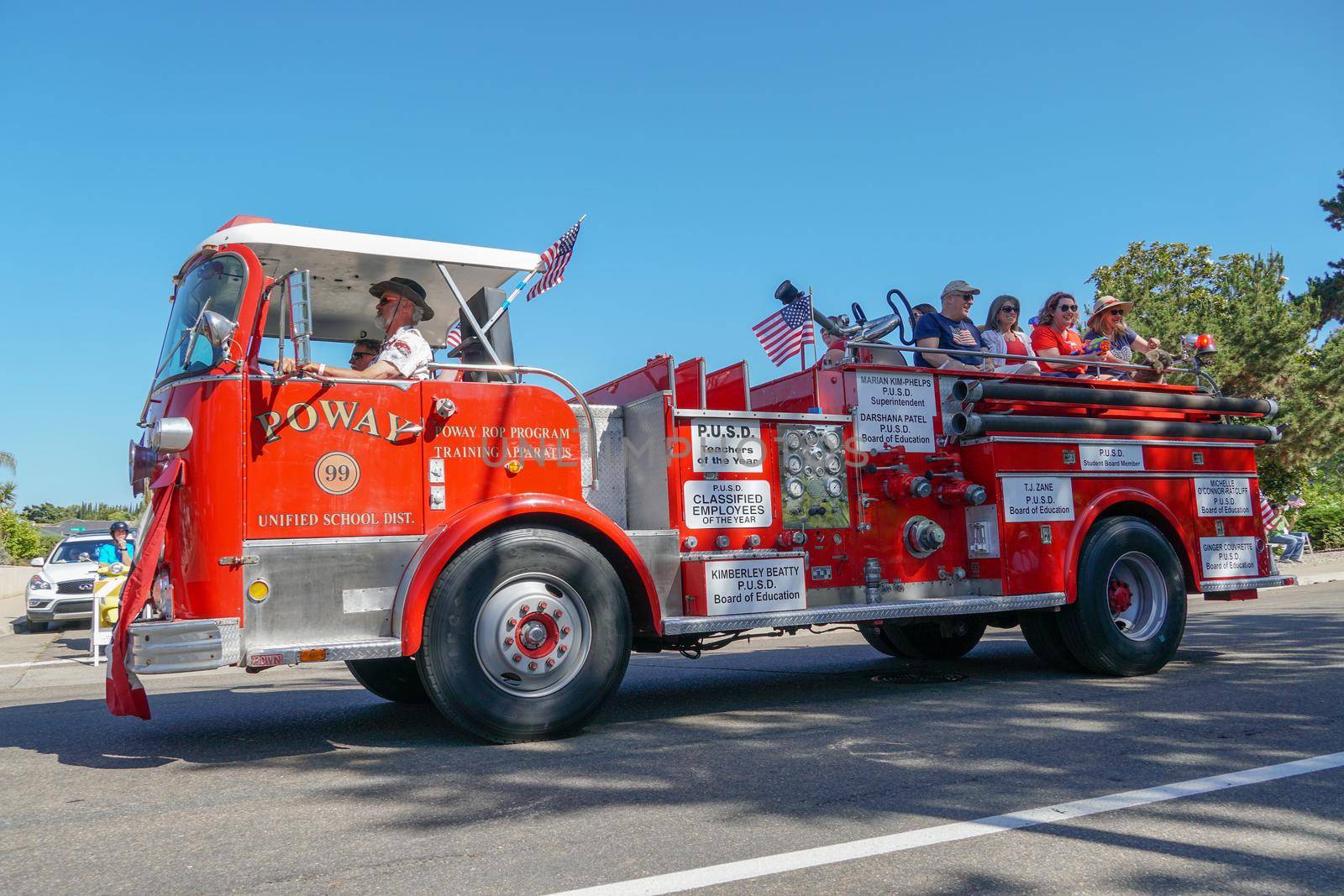 Old Firetruck and people at the July 4th Independence Day Parade in Rancho Bernardo, San Diego by Bonandbon
