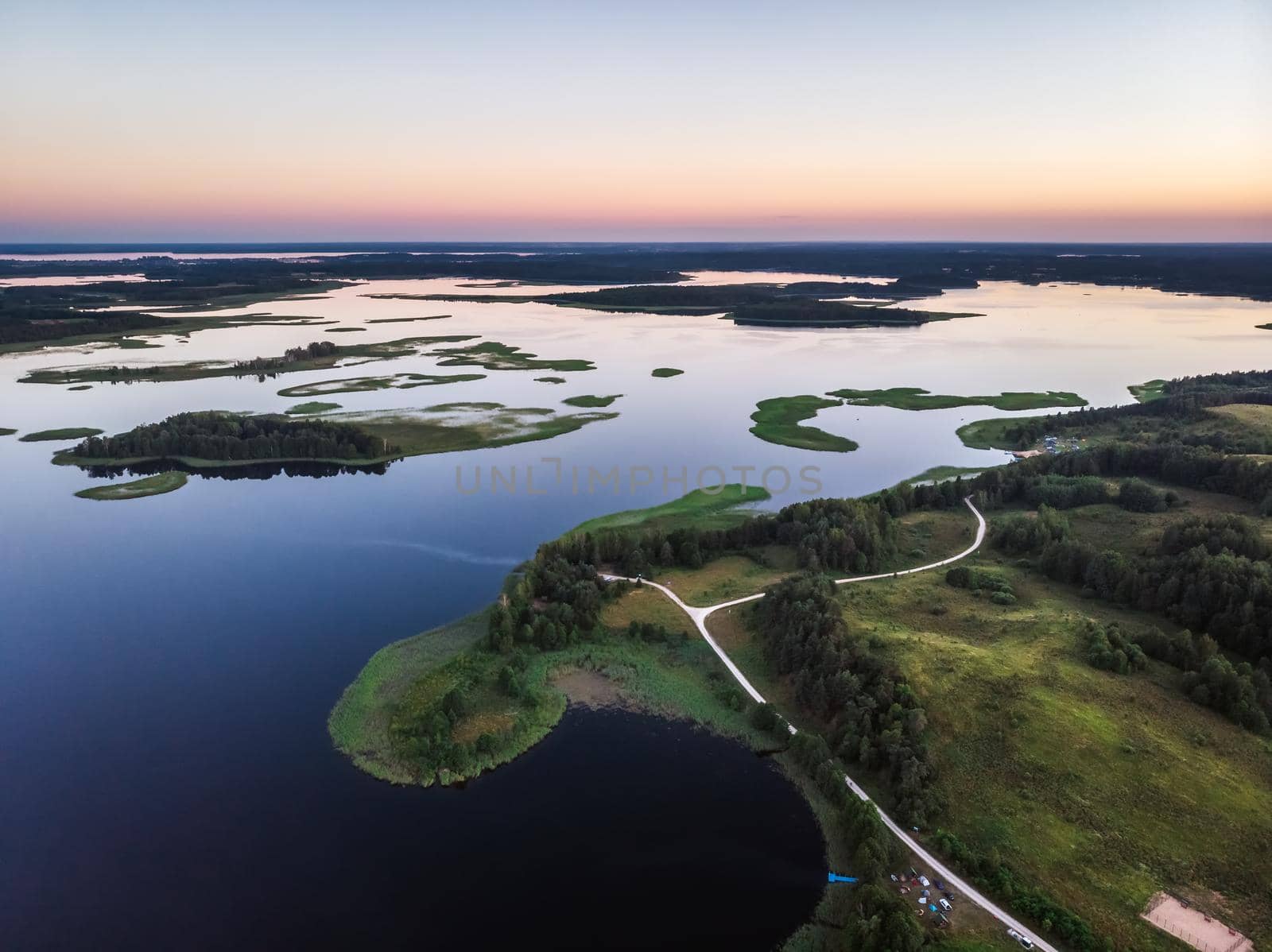 Beautful peninsula between lakes Snudy and Strusto, National Park Braslau Lakes, Belarus.