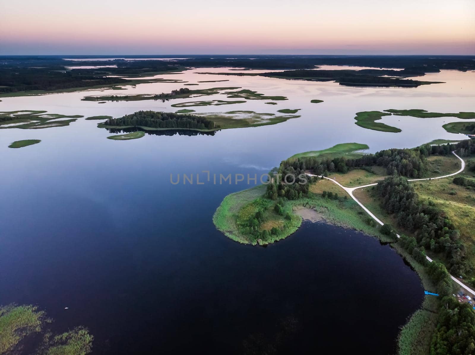 Beautful peninsula between lakes Snudy and Strusto, National Park Braslau Lakes, Belarus.