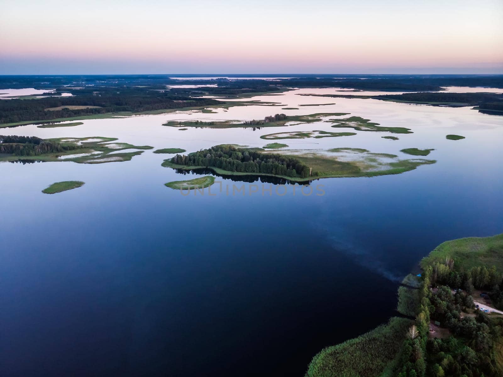 Beautful peninsula between lakes Snudy and Strusto, National Park Braslau Lakes, Belarus.