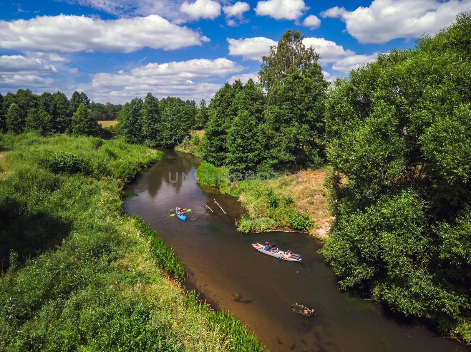 Aerial view of river Isloch famous place for kayaking in Belarus.