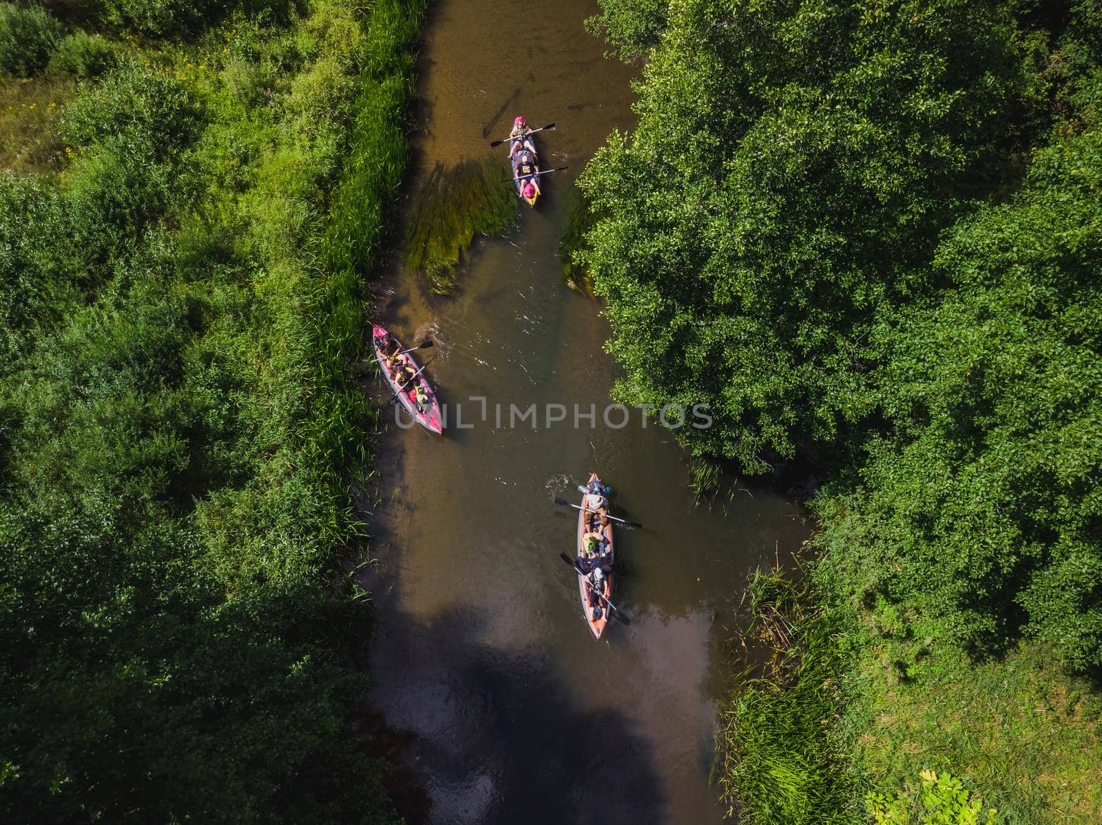 Aerial view of river Isloch famous place for kayaking in Belarus.