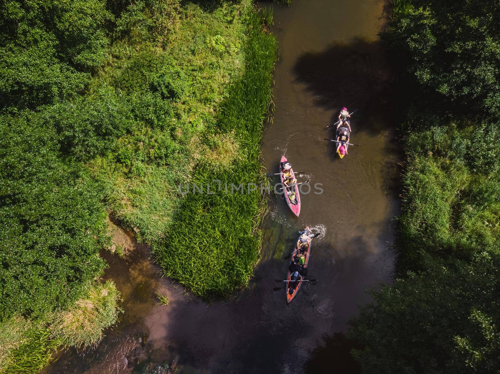 Aerial view of river Isloch famous place for kayaking in Belarus.