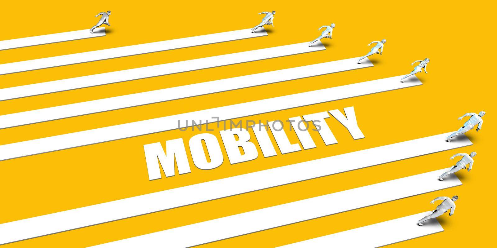 Mobility Concept with Business People Running on Yellow