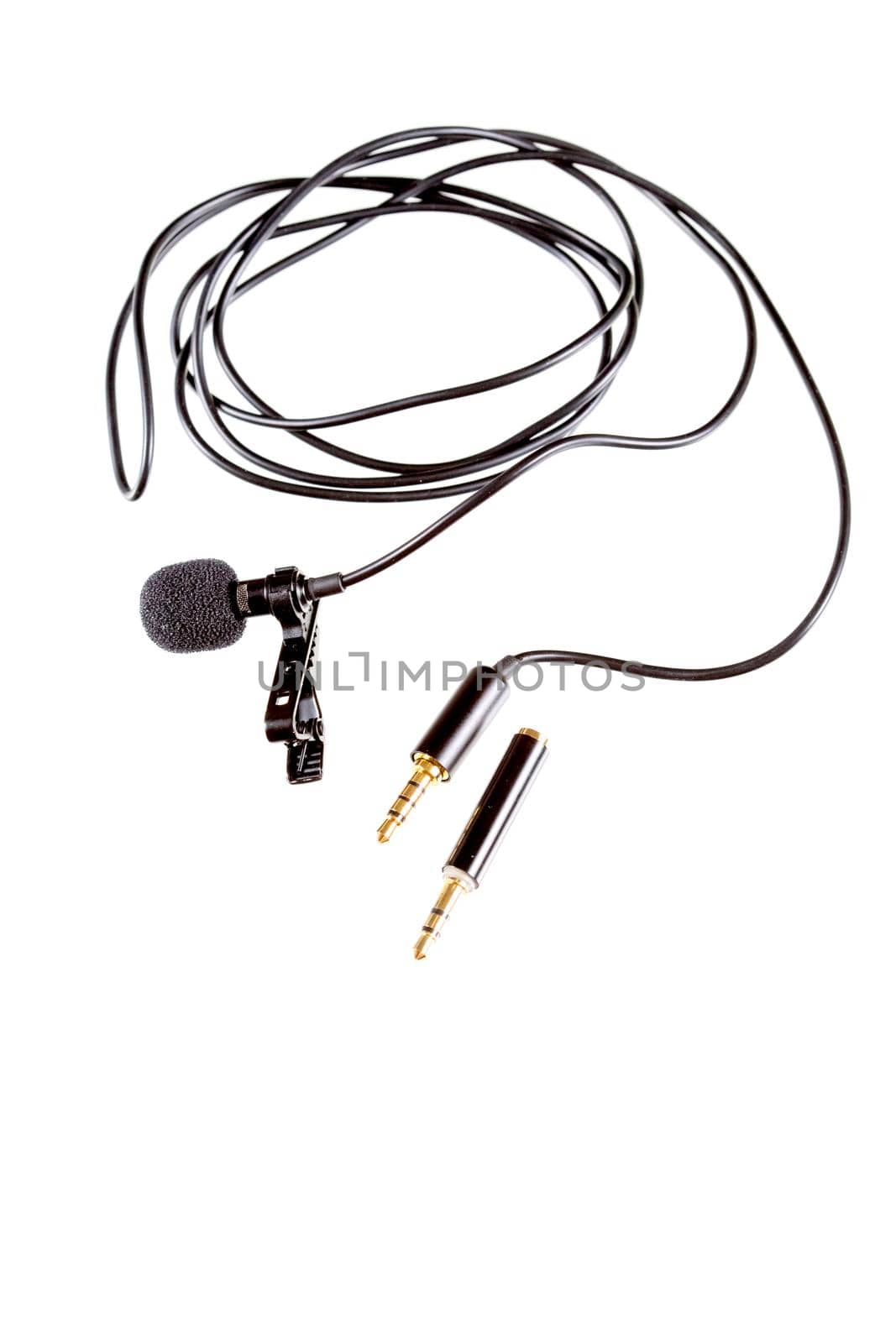 Small lavalier microphone or lapel mic with clip and adapter for computer by galinasharapova