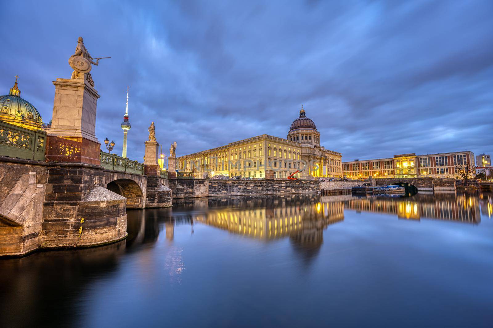 The reconstructed Berlin City Palace at twilight by elxeneize