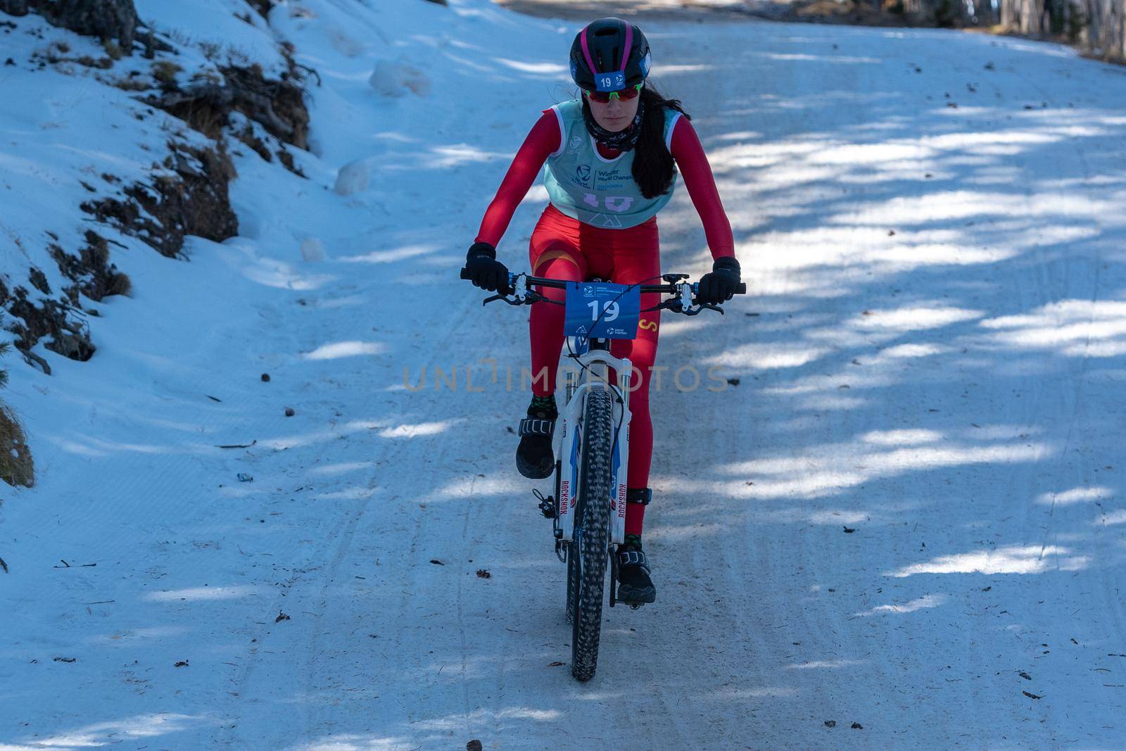 Naturlandia, Andorra : 2021 March 20 : Claudia Martinez ESP in the 2021 World Triathlon Winter Championships Andorra