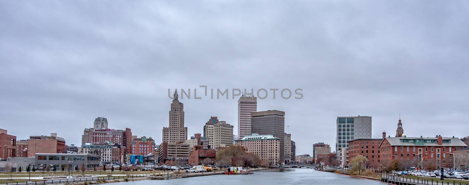 Providence rhode island skyline on a cloudy gloomy day 