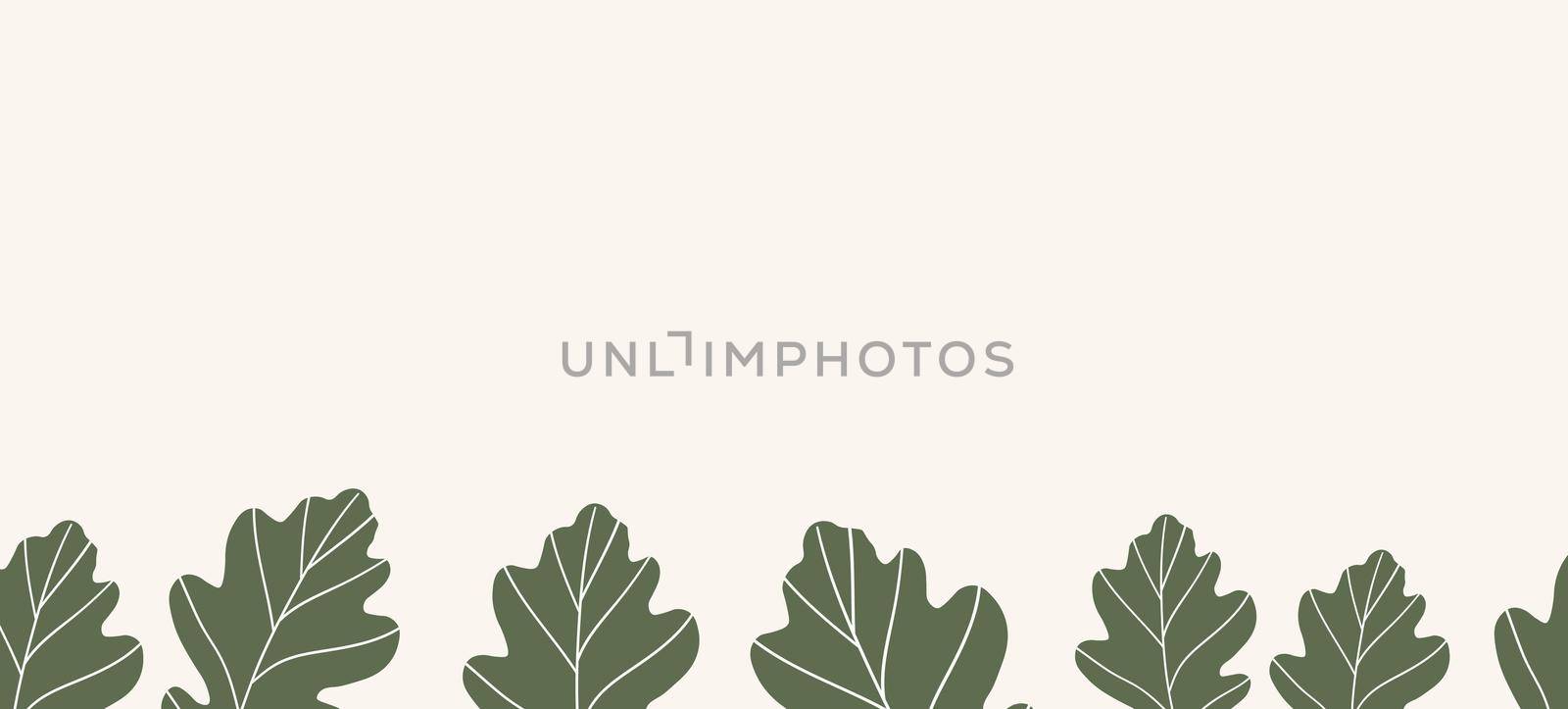 Floral web banner with drawn color leaves. Nature concept design. Modern floral compositions with summer branches. Vector illustration on the theme of ecology, natura, environment by allaku