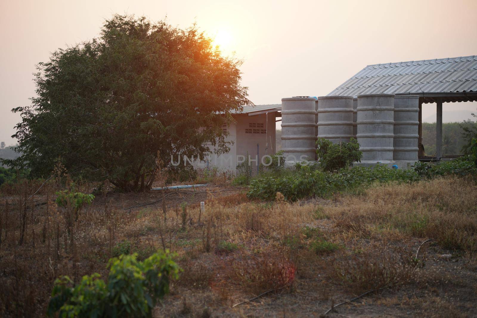 reinforced concrete rings use as water storage tank reservoir. collecting water for use in home