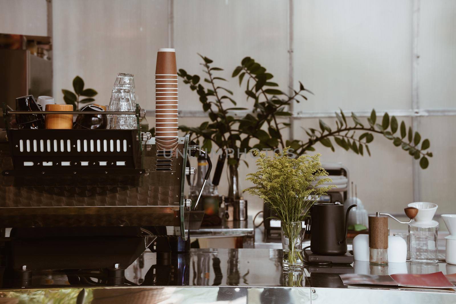 professional espresso coffee maker machine in cafe shop
