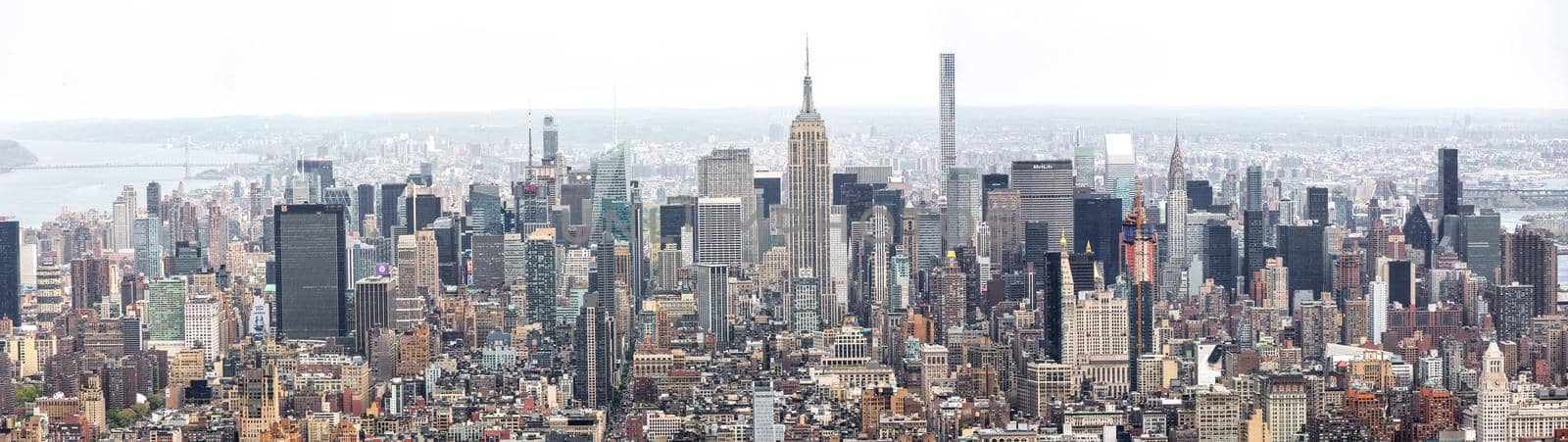 New York City Manhattan midtown aerial panorama view with skyscrapers