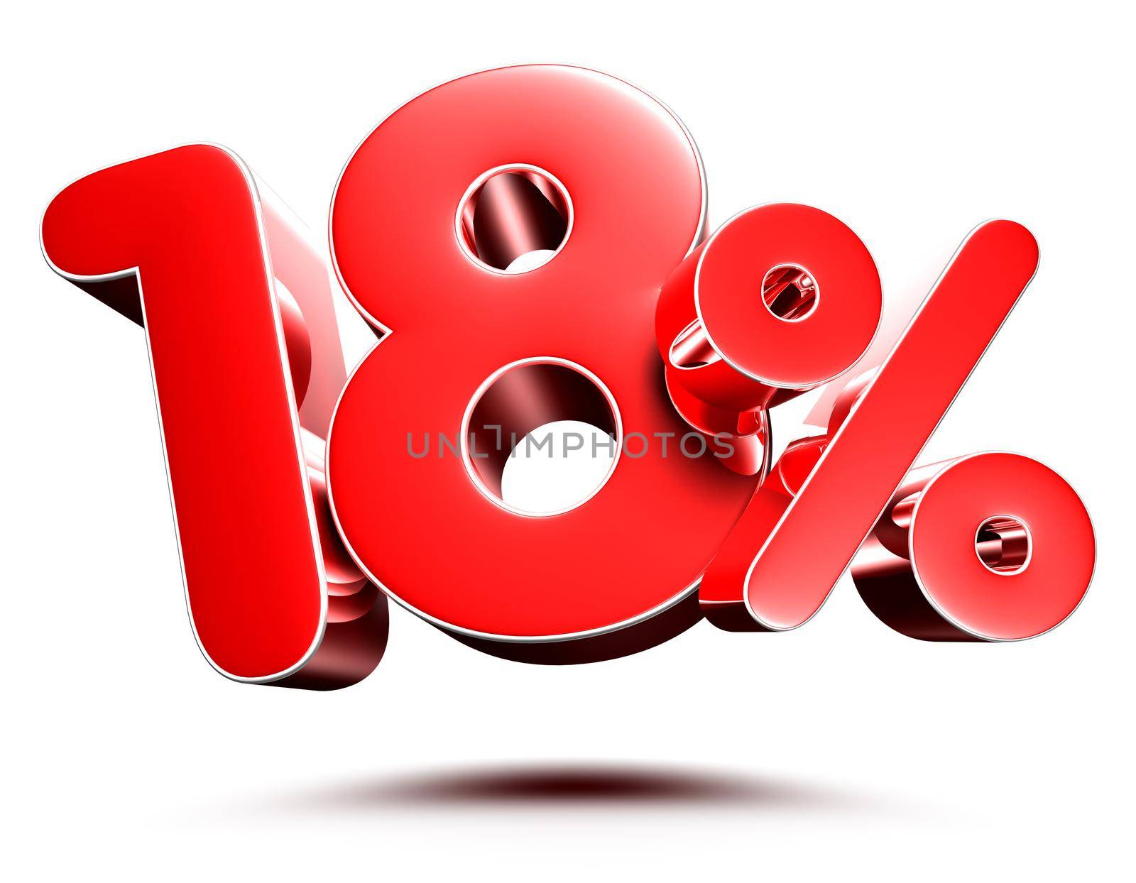 18 percent red on white background illustration 3D rendering with clipping path. by thitimontoyai