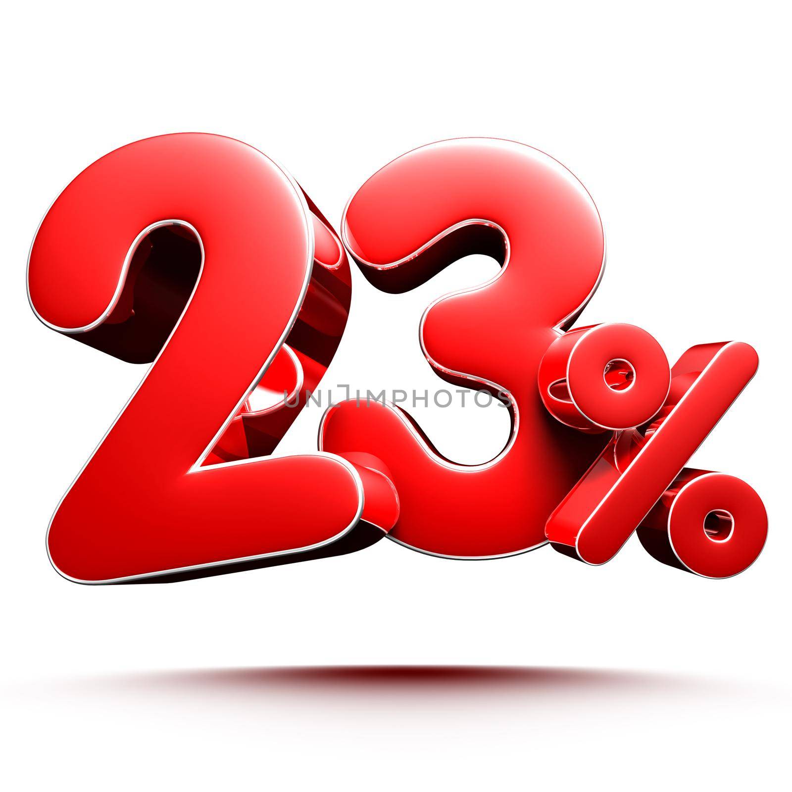 23 percent red on white background illustration 3D rendering with clipping path. by thitimontoyai