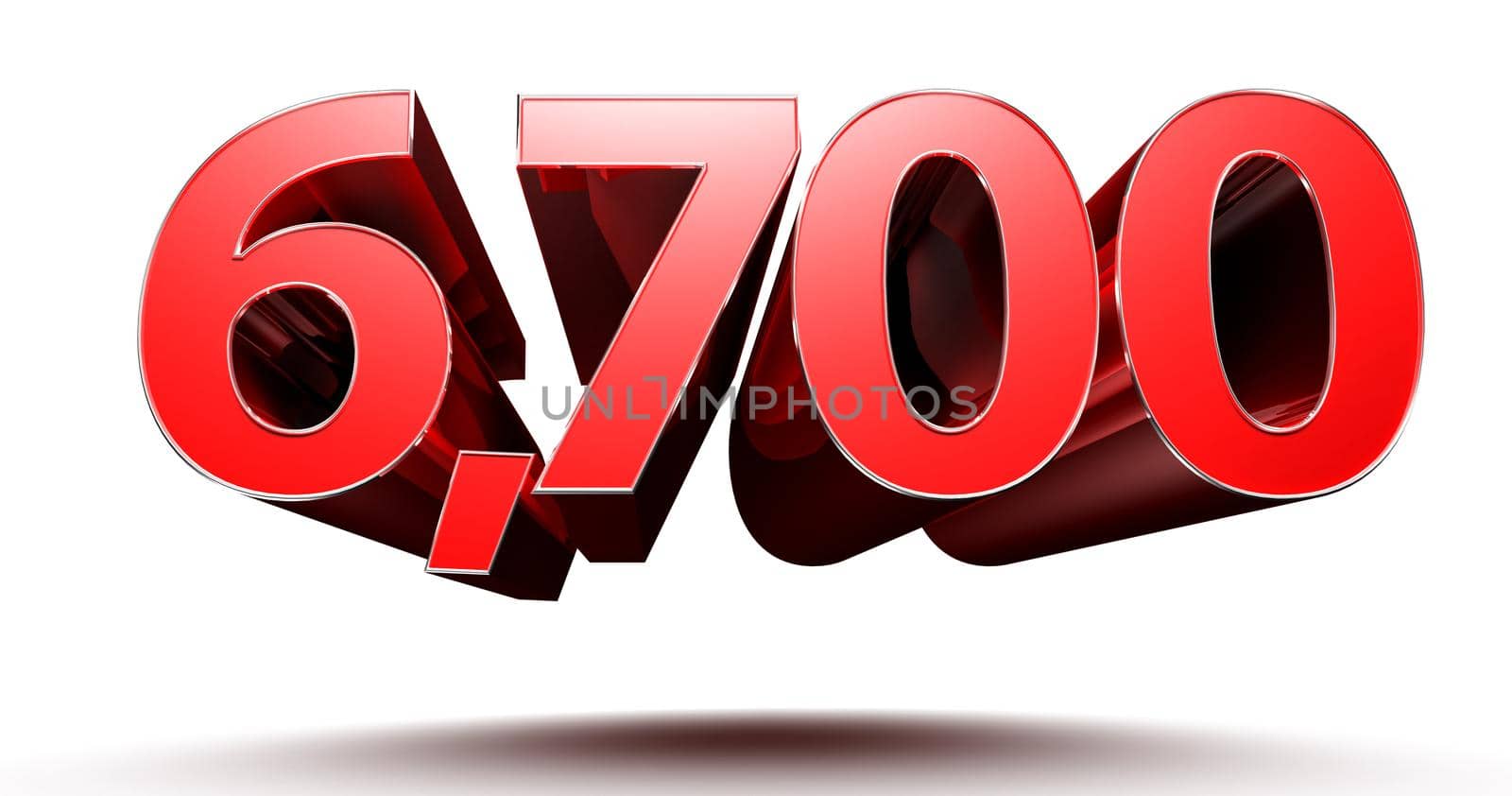 3D illustration number 6700 on white background with clipping path.