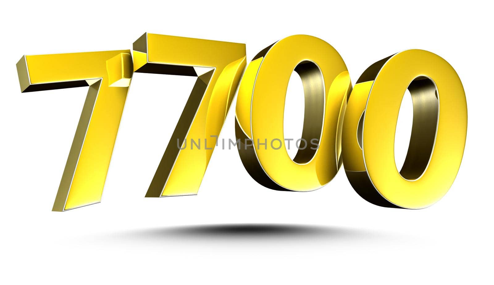 Number 7700 gold 3D illustration on white background with clipping path.