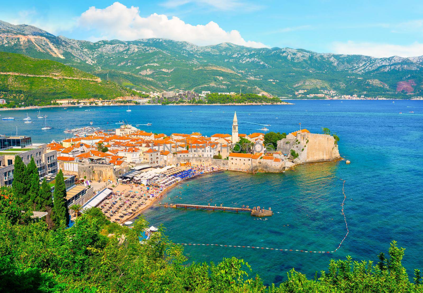 Panorama of old city Budva on Adriatic sea, Montenegro