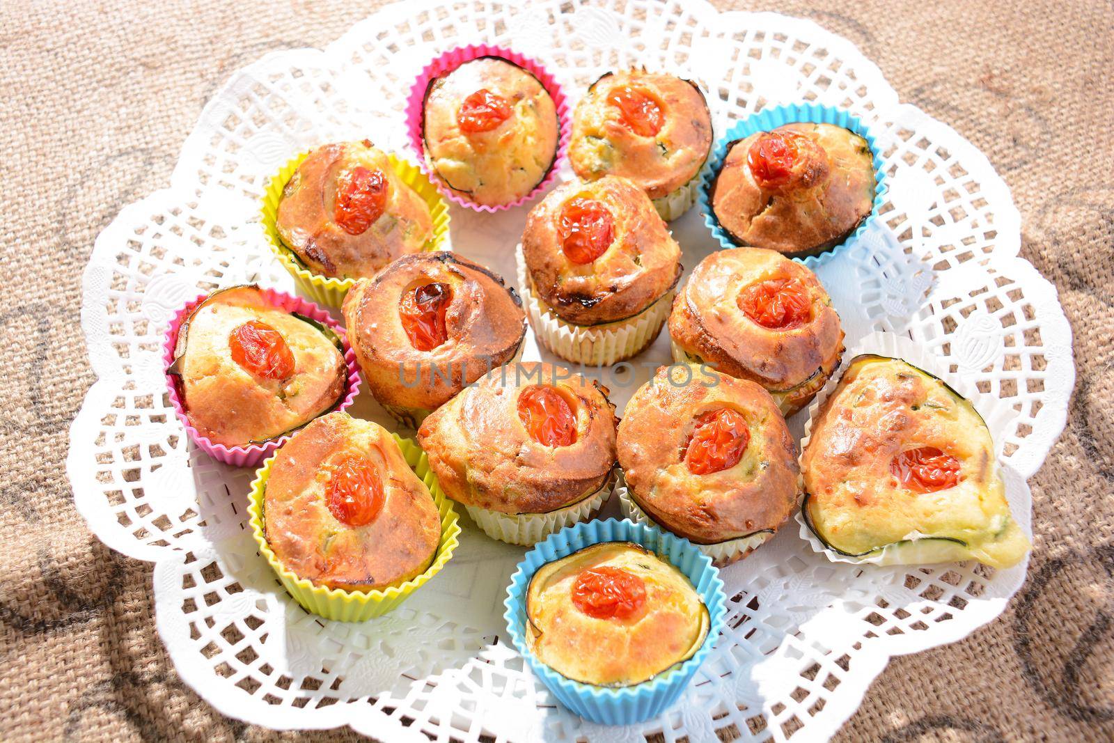 finger food of typical Italian cuisine muffins with homemade vegetables and ricotta