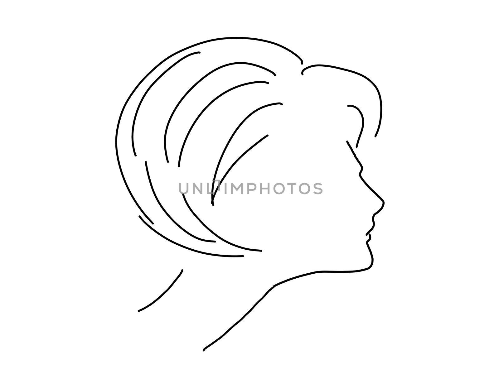 profile of a woman with short hair drawing on a white background.