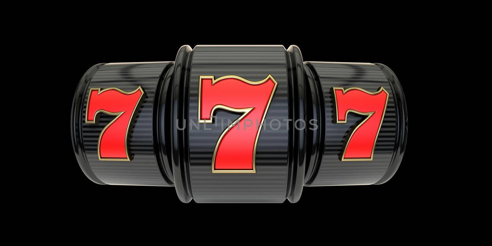 Red black 777 casino jackpot 3D render illustration isolated on black background