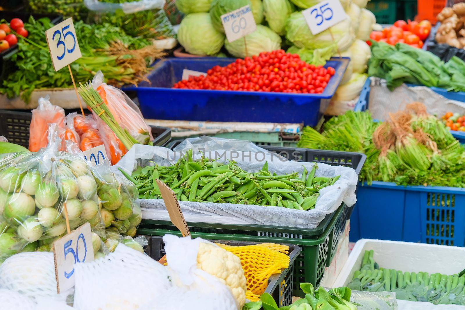Image of Fresh Ripe Organic Vegetables in market, Thailand