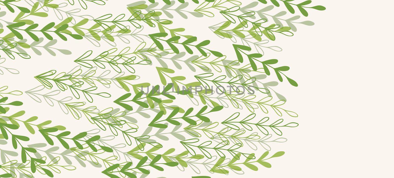 Floral web banner with drawn color exotic leaves. Nature concept design. Modern floral compositions with summer branches. Vector illustration on the theme of ecology, natura, environment.