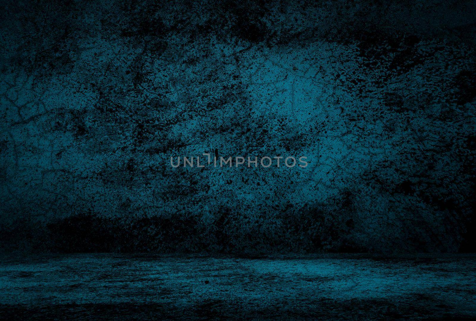 Vintage grunge blue concrete texture studio wall background with vignette