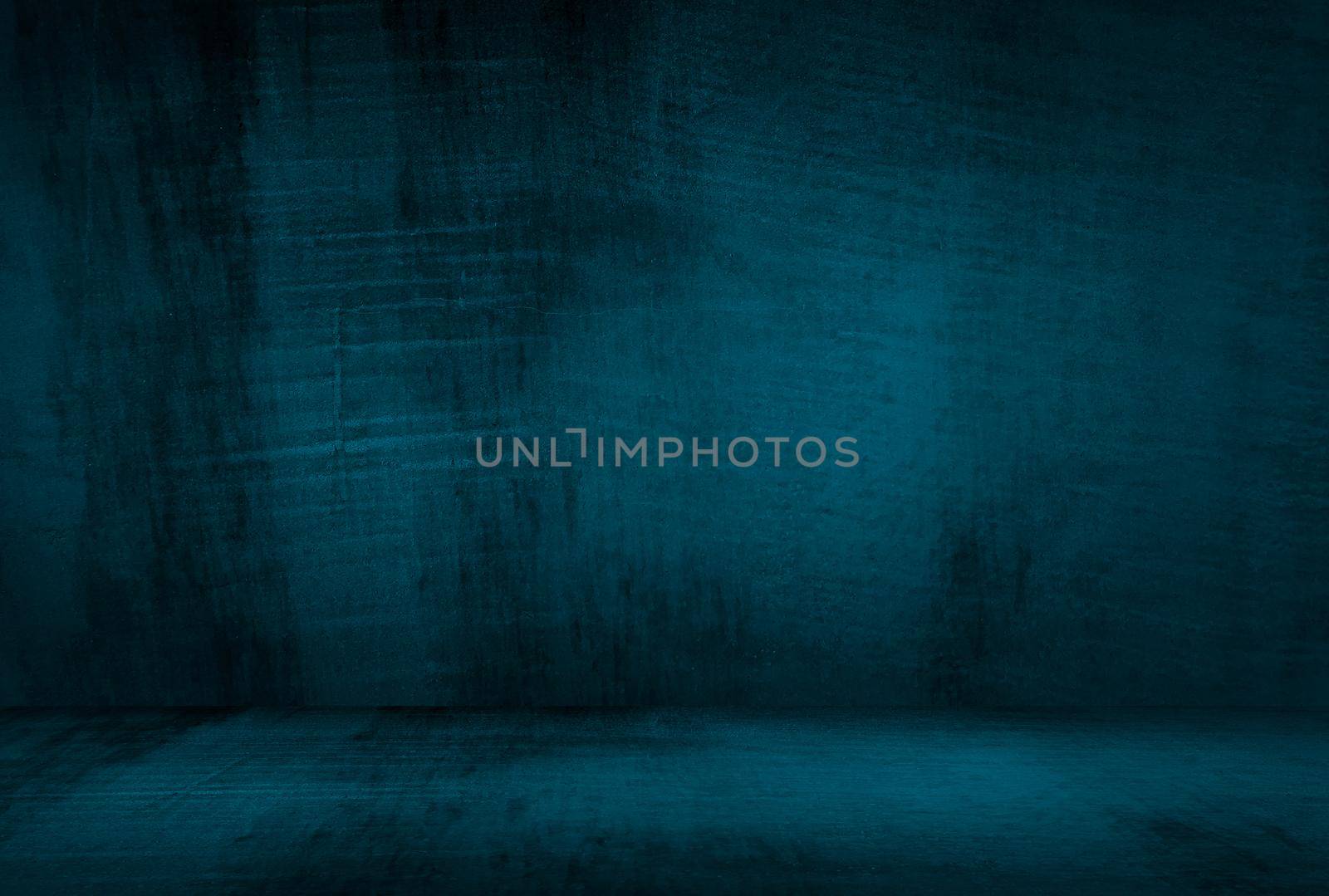 Vintage grunge blue concrete texture studio wall background with vignette