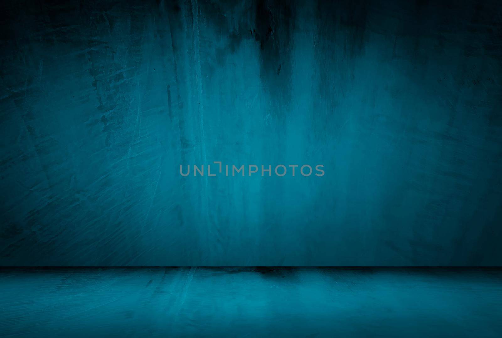 Vintage grunge blue concrete texture studio wall background with vignette