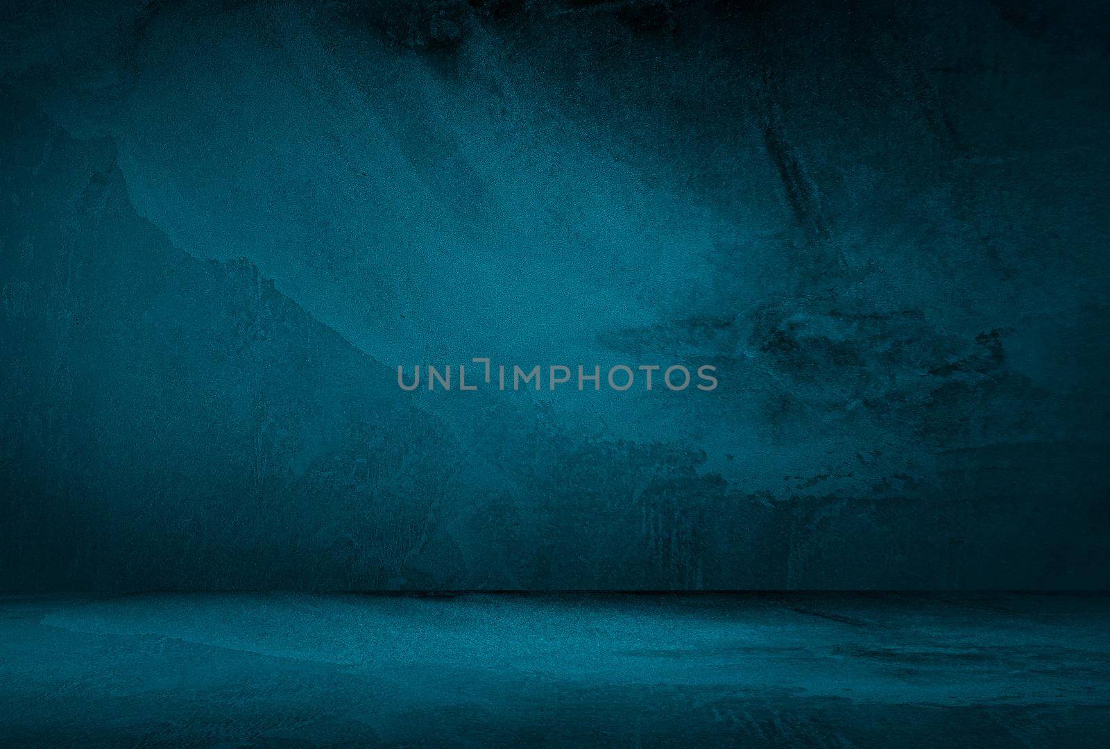 Vintage grunge blue concrete texture studio wall background with vignette. by Benzoix