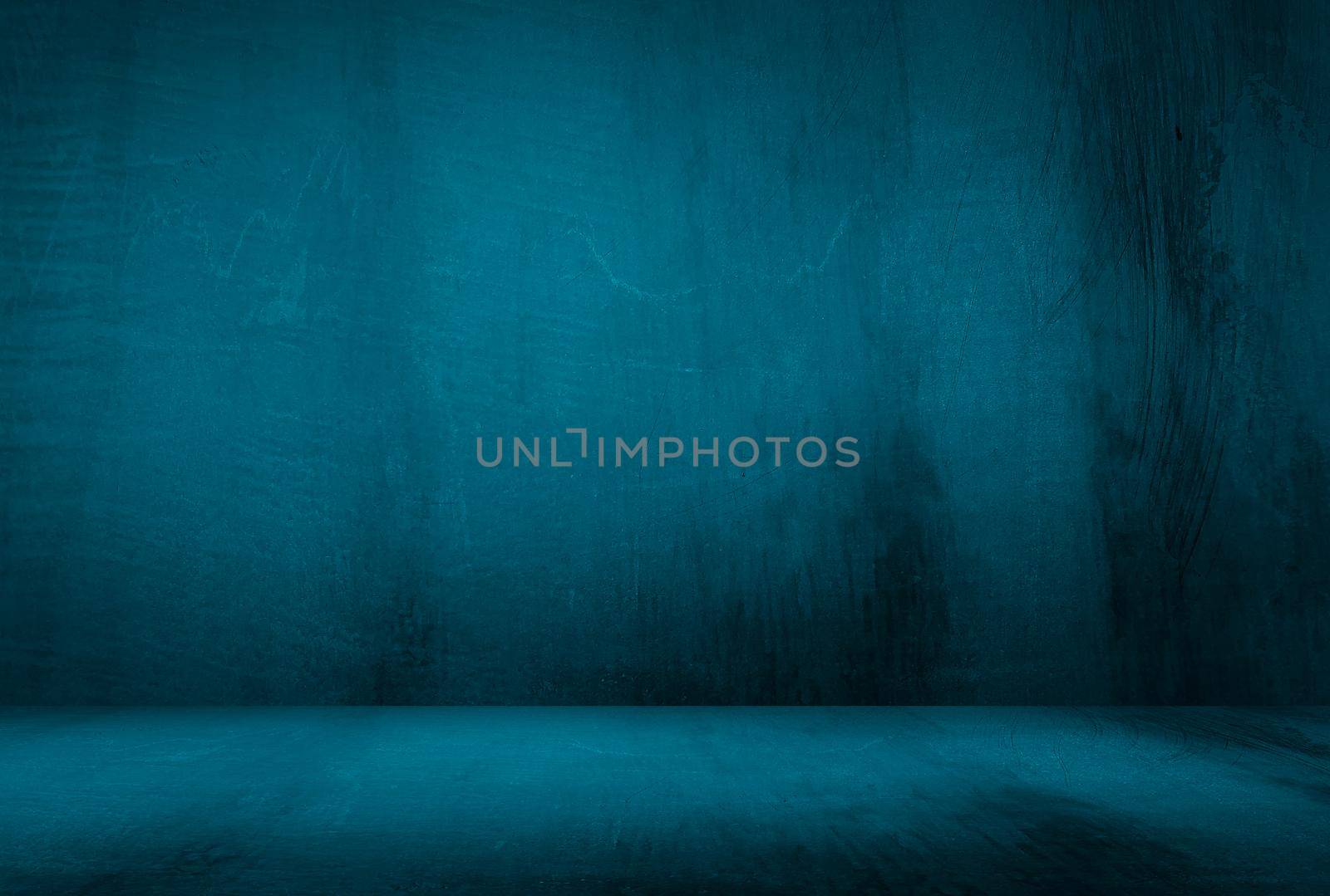 Vintage grunge blue concrete texture studio wall background with vignette. by Benzoix