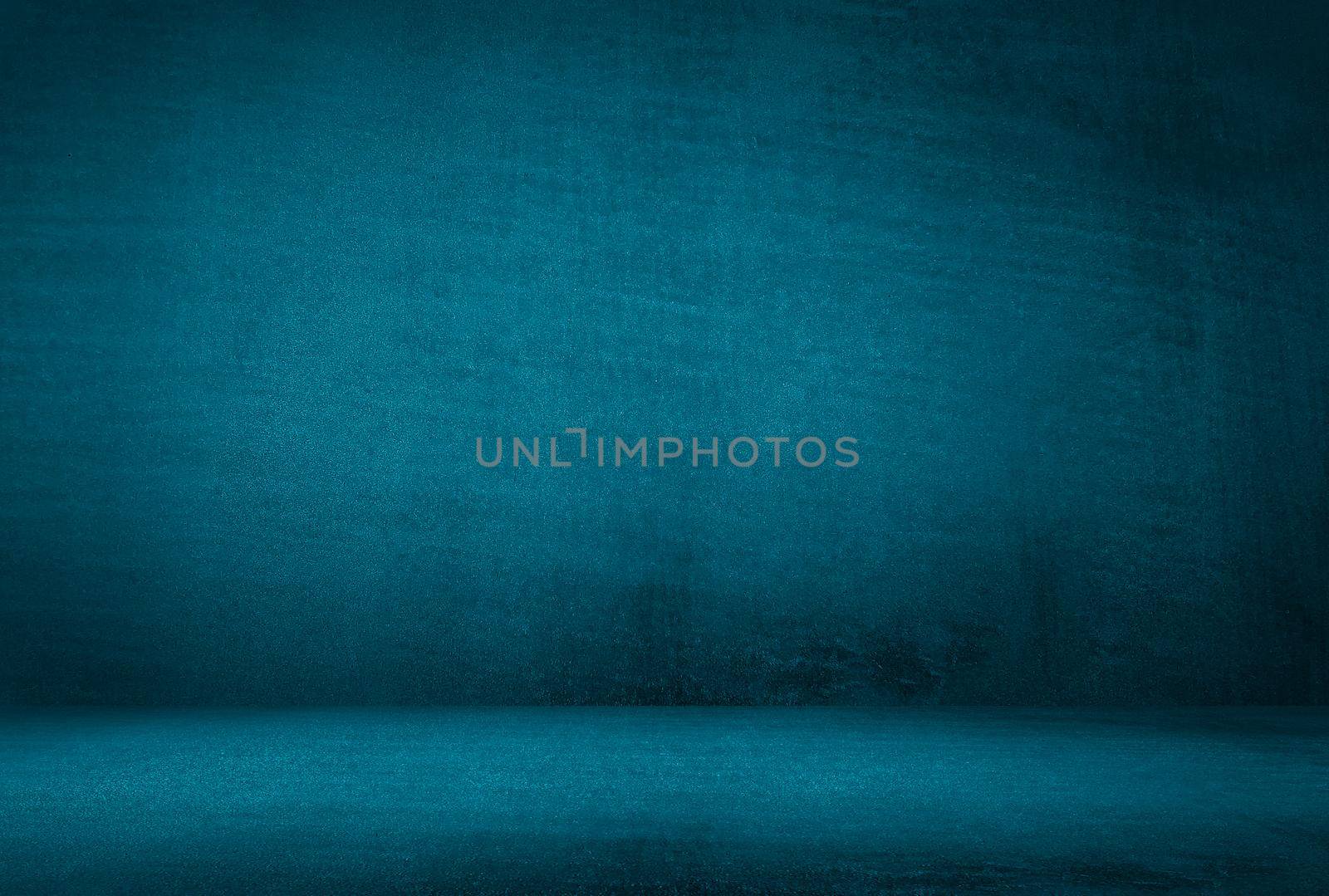 Vintage grunge blue concrete texture studio wall background with vignette. by Benzoix