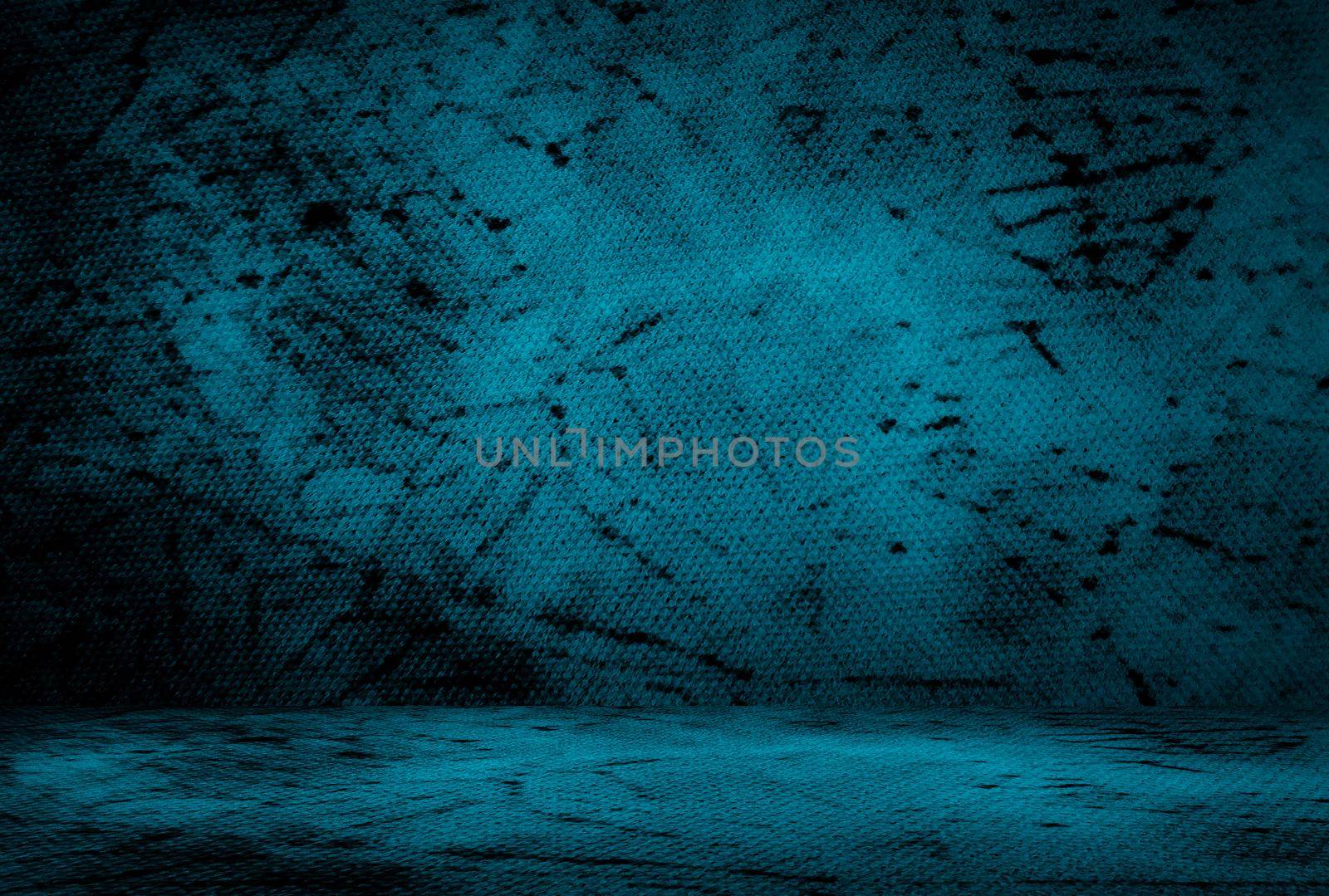 Vintage grunge blue concrete texture studio wall background with vignette. by Benzoix