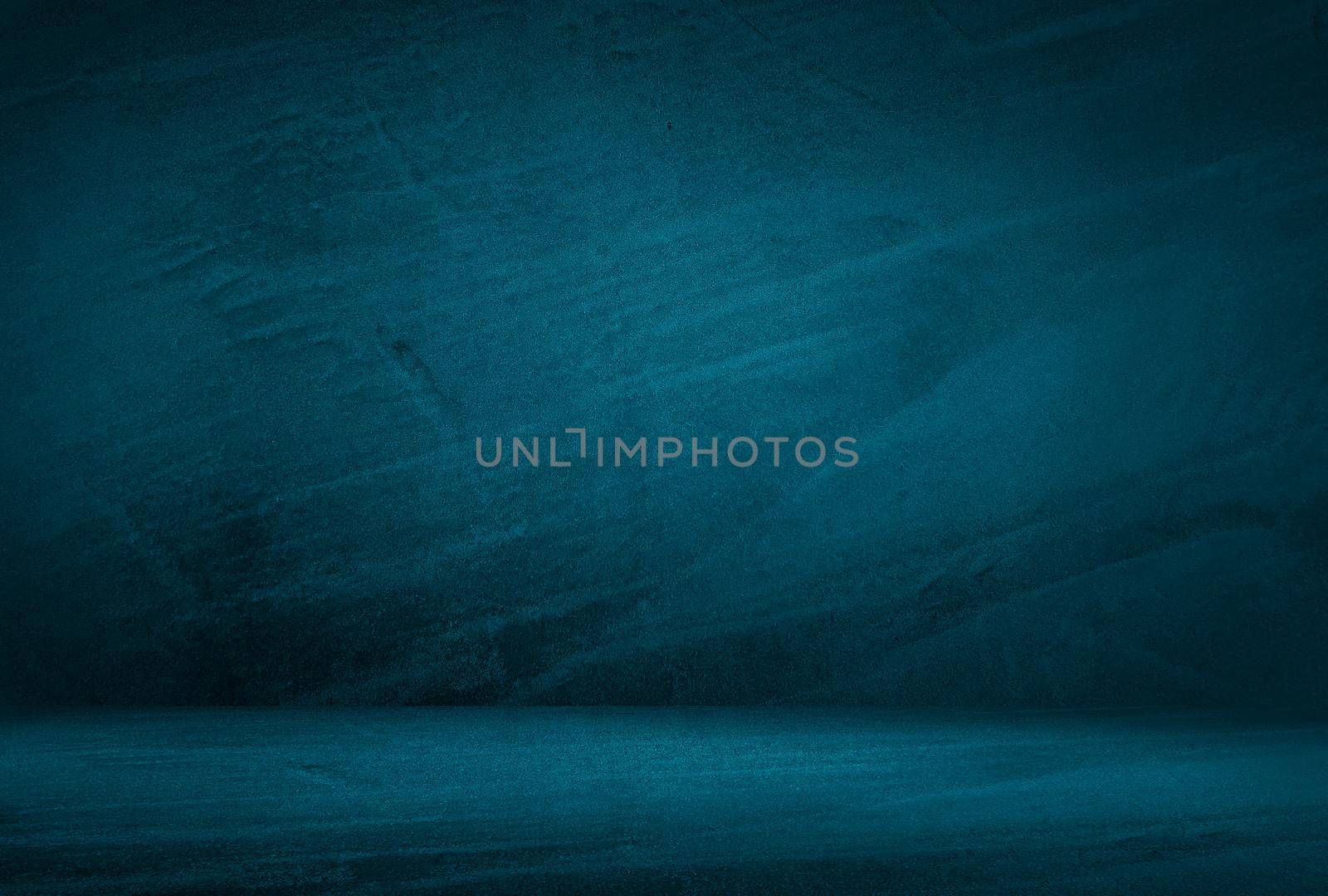 Vintage grunge blue concrete texture studio wall background with vignette