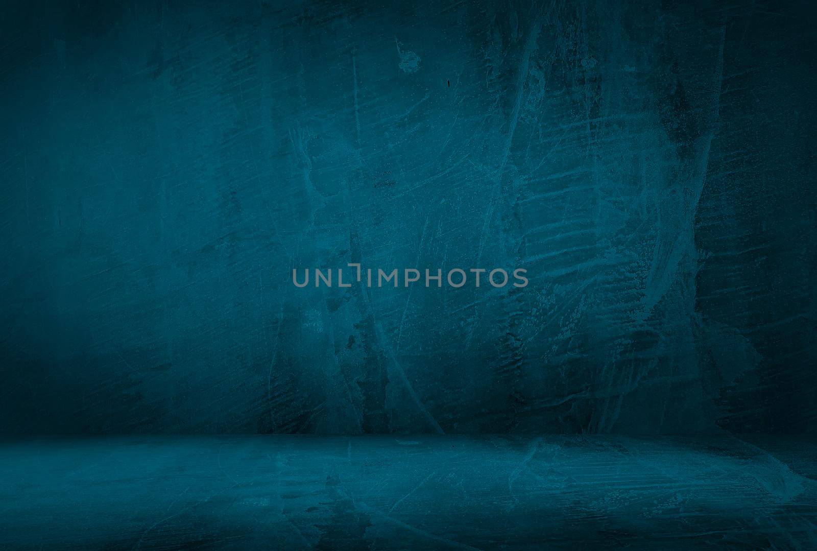 Vintage grunge blue concrete texture studio wall background with vignette