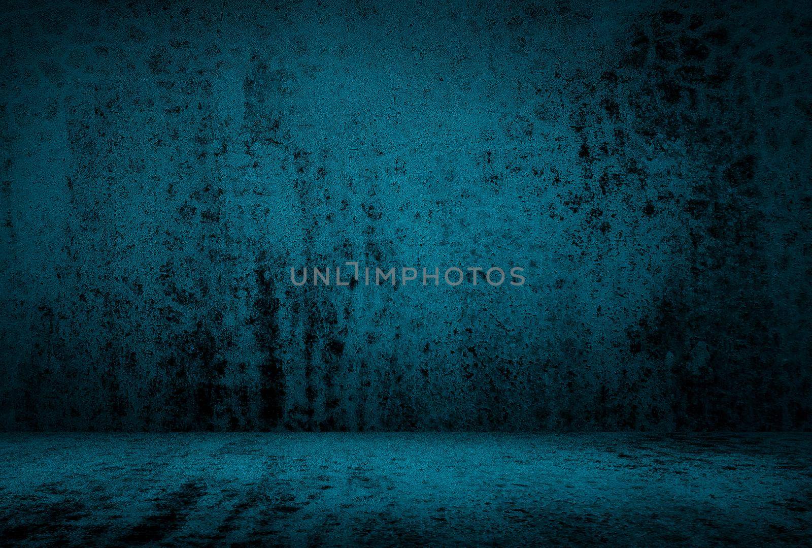 Vintage grunge blue concrete texture studio wall background with vignette. by Benzoix